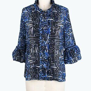 Damee Ruffle & Puffy Sleeve short jacket in blue